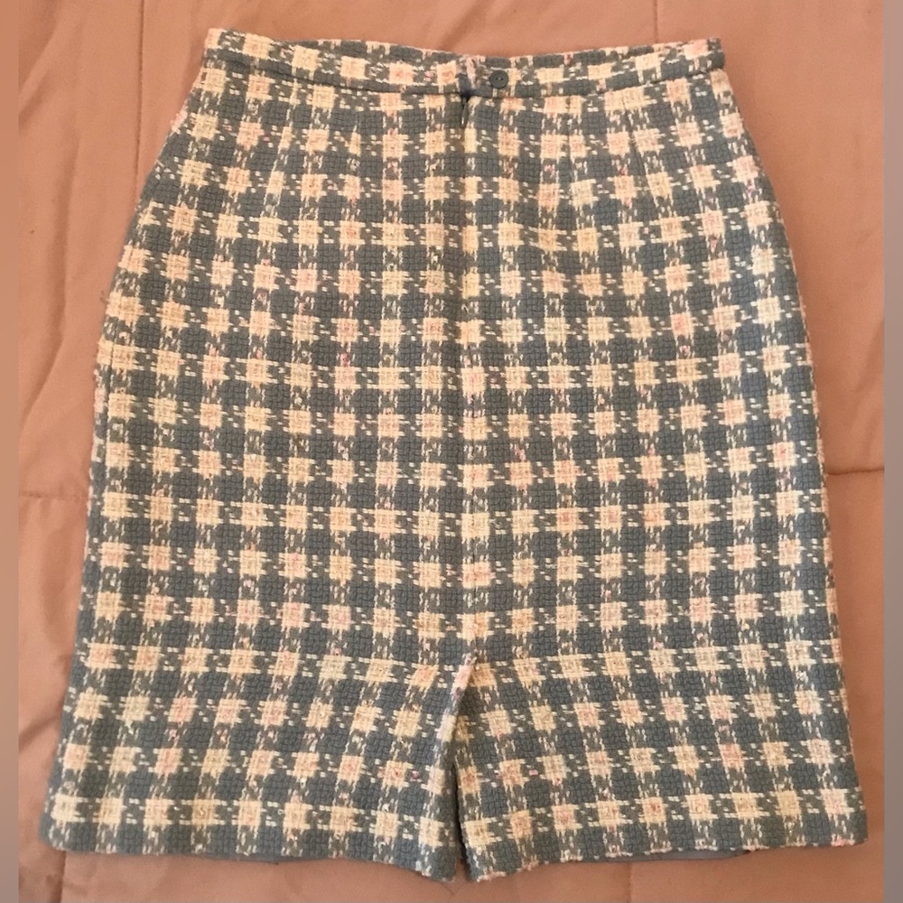 Vintage J. G. Hook Pastel Blue, Pink & White Gingham Knit-Feel Skirt - 10 - Picture 10 of 13